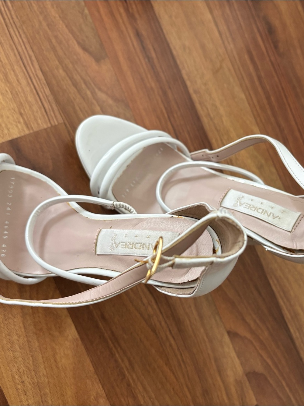 ANDREA FENZI White Strappy Heeled Sandals with Gold Buckle